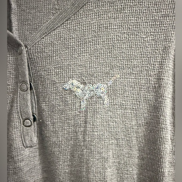 Victoria Secret Pink Sequin Thermal Long Romper One Piece Open Butt Pj’s Sz S - Picture 9 of 9